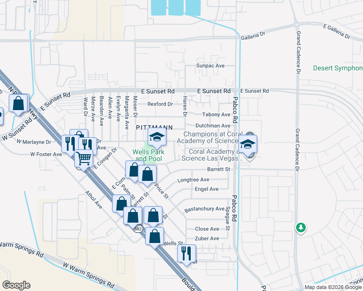 map of restaurants, bars, coffee shops, grocery stores, and more near 1621 Melton Street in Henderson
