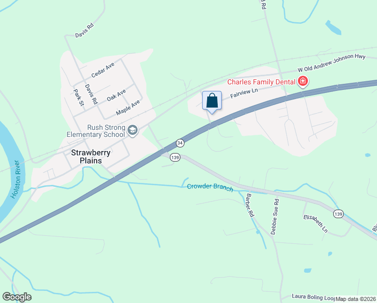 map of restaurants, bars, coffee shops, grocery stores, and more near 164 Old Dandridge Pike in Strawberry Plains