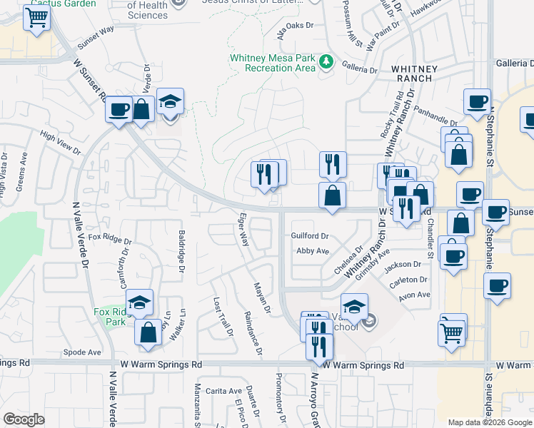 map of restaurants, bars, coffee shops, grocery stores, and more near 530 Brightwater Street in Henderson