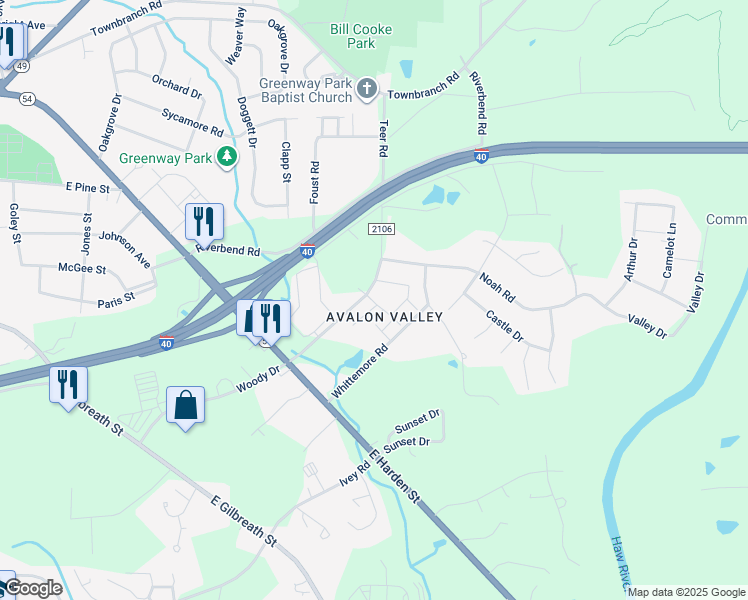 map of restaurants, bars, coffee shops, grocery stores, and more near 910-998 Whittemore Road in Graham