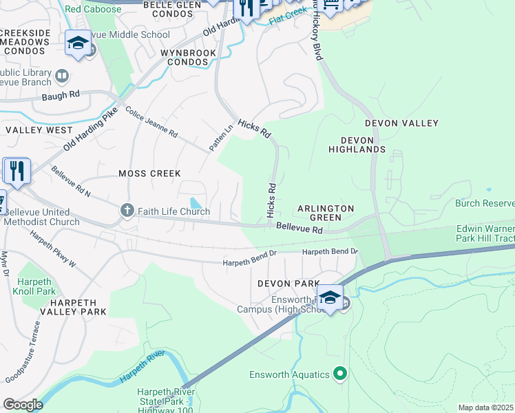 map of restaurants, bars, coffee shops, grocery stores, and more near 401 Sunvalley West in Nashville