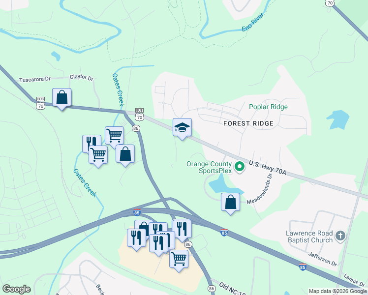 map of restaurants, bars, coffee shops, grocery stores, and more near 920 Corporate Drive in Hillsborough