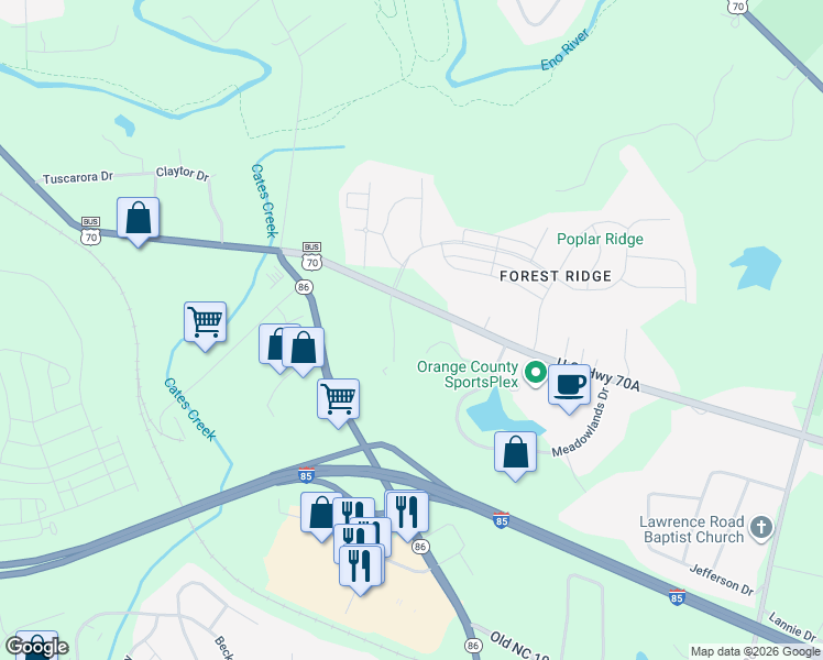 map of restaurants, bars, coffee shops, grocery stores, and more near 920 Corporate Drive in Hillsborough
