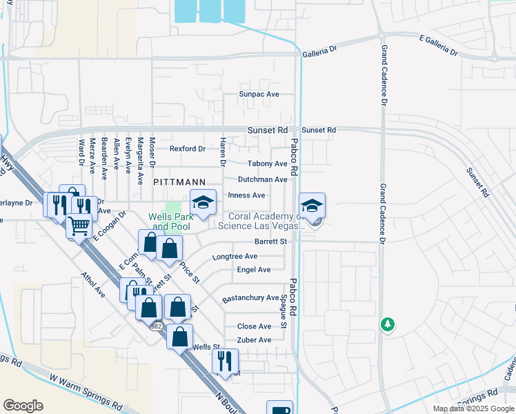 map of restaurants, bars, coffee shops, grocery stores, and more near 536 Crony Avenue in Henderson