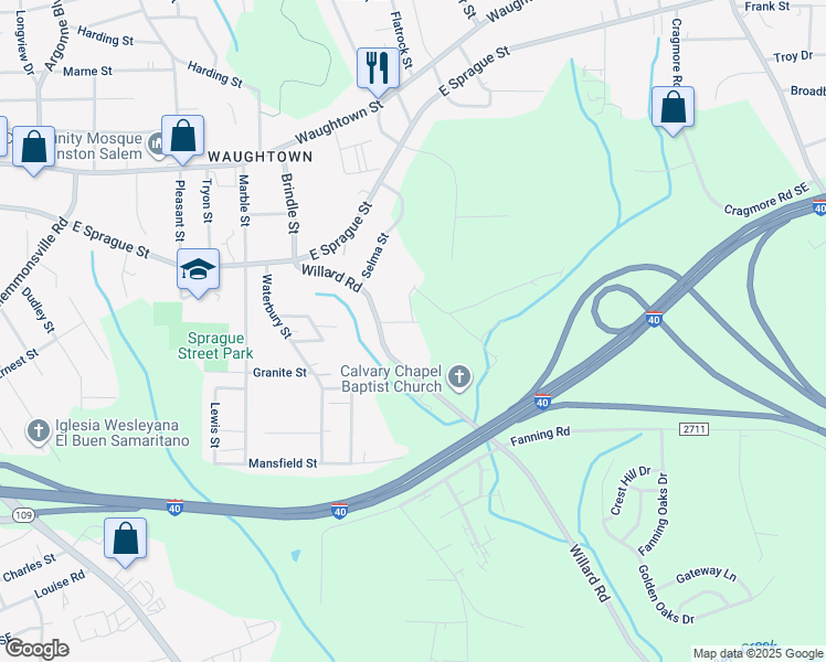 map of restaurants, bars, coffee shops, grocery stores, and more near 1914 Oregon Street in Winston-Salem
