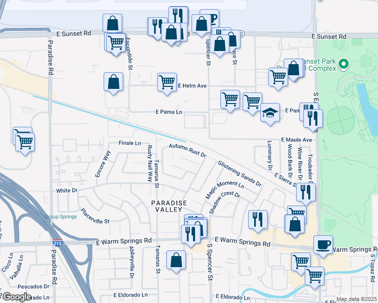 map of restaurants, bars, coffee shops, grocery stores, and more near 1701 Garden Path Court in Las Vegas