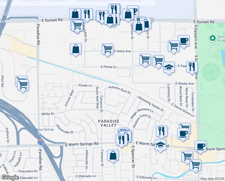 map of restaurants, bars, coffee shops, grocery stores, and more near 6968 Antell Circle in Las Vegas