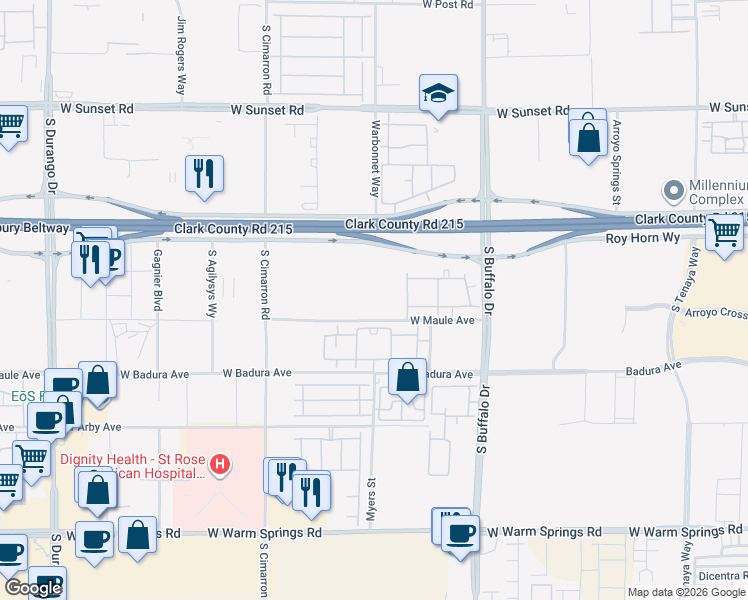 map of restaurants, bars, coffee shops, grocery stores, and more near 8030 West Maule Avenue in Las Vegas