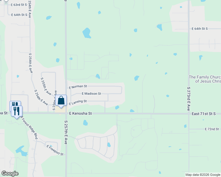 map of restaurants, bars, coffee shops, grocery stores, and more near 8409 East Madison Street in Broken Arrow