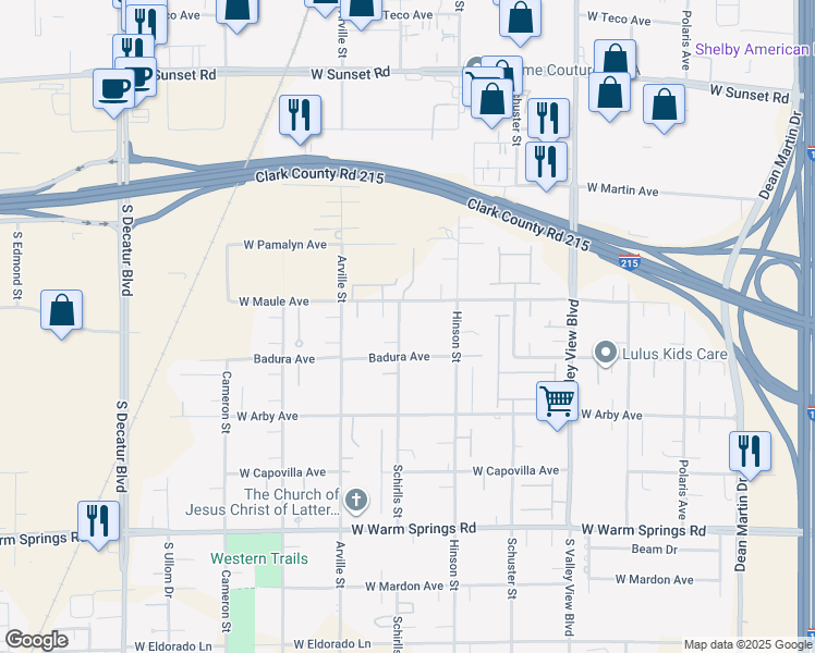 map of restaurants, bars, coffee shops, grocery stores, and more near 6930 Schirlls Street in Las Vegas