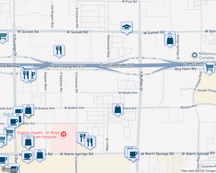 map of restaurants, bars, coffee shops, grocery stores, and more near 8030 West Maule Avenue in Las Vegas