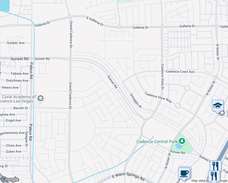 map of restaurants, bars, coffee shops, grocery stores, and more near 792 Cottonwood Hill Place in Henderson