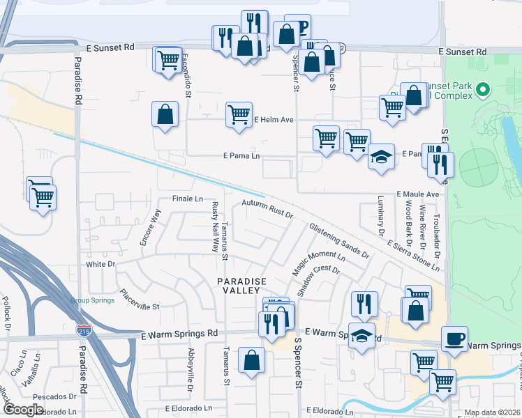 map of restaurants, bars, coffee shops, grocery stores, and more near 1653 Autumn Rust Drive in Las Vegas