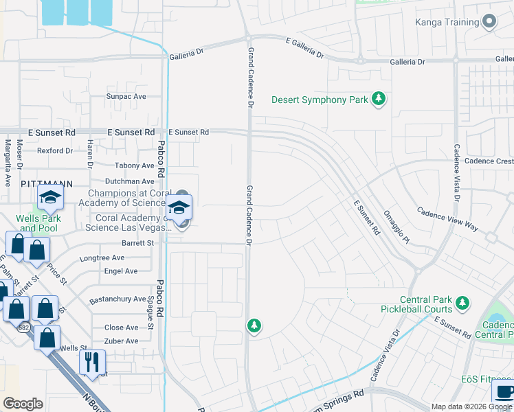 map of restaurants, bars, coffee shops, grocery stores, and more near 1600-1698 Pabco Road in Henderson