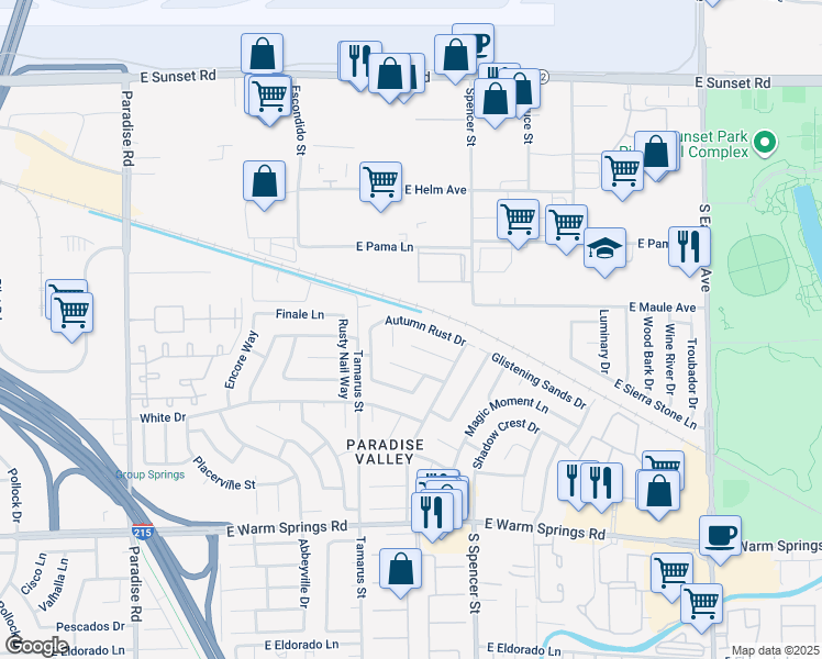 map of restaurants, bars, coffee shops, grocery stores, and more near 1645 Autumn Rust Drive in Las Vegas