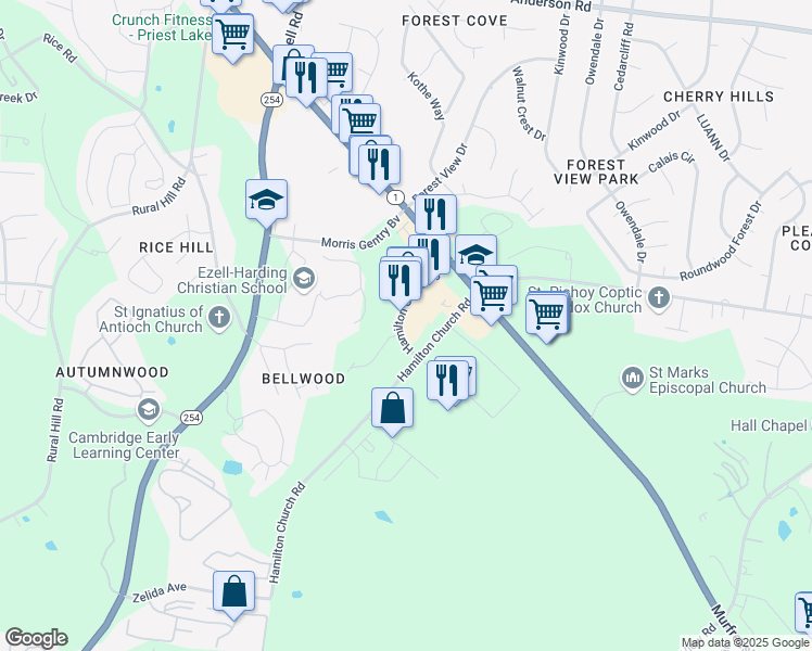 map of restaurants, bars, coffee shops, grocery stores, and more near 851 Hamilton Crossings in Nashville