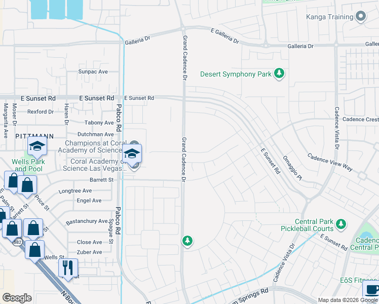 map of restaurants, bars, coffee shops, grocery stores, and more near 1600-1698 Pabco Road in Henderson