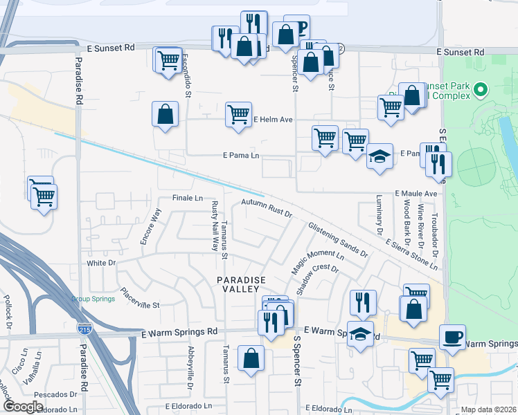 map of restaurants, bars, coffee shops, grocery stores, and more near 1701 Garden Path Court in Las Vegas