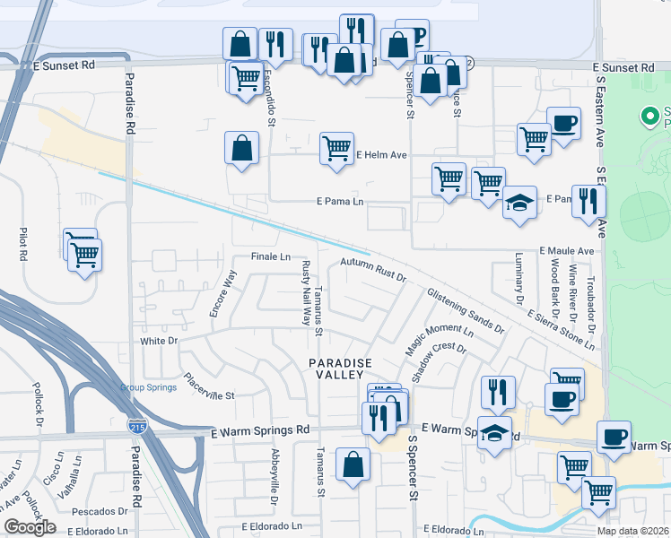 map of restaurants, bars, coffee shops, grocery stores, and more near 1524 Bright View Drive in Las Vegas