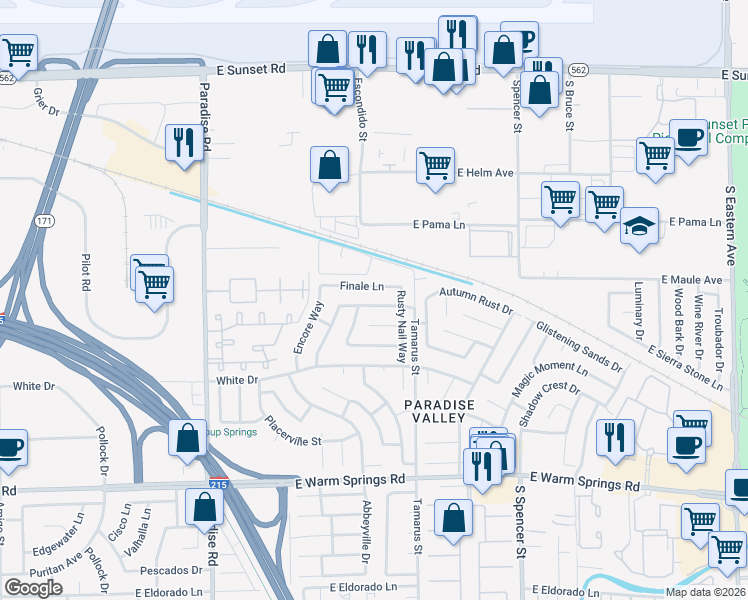 map of restaurants, bars, coffee shops, grocery stores, and more near 1364 Duet Court in Las Vegas