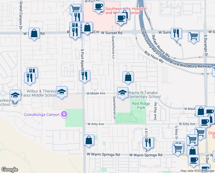 map of restaurants, bars, coffee shops, grocery stores, and more near 9262 Monterey Cliffs Avenue in Las Vegas