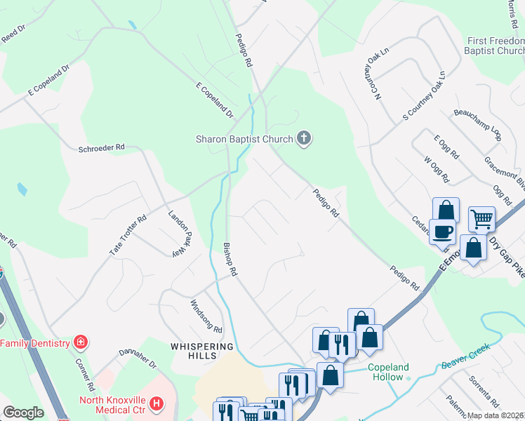 map of restaurants, bars, coffee shops, grocery stores, and more near 7825 Chillingsworth Lane in Knoxville