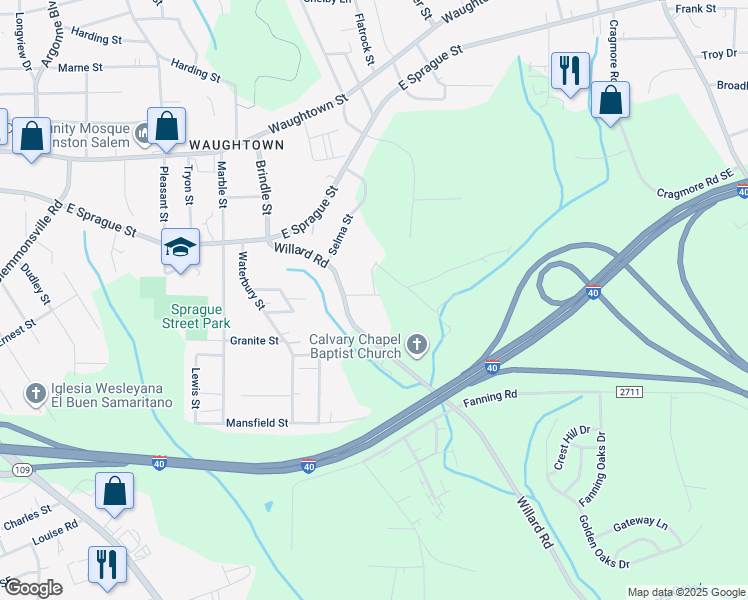 map of restaurants, bars, coffee shops, grocery stores, and more near 1914 Oregon Street in Winston-Salem