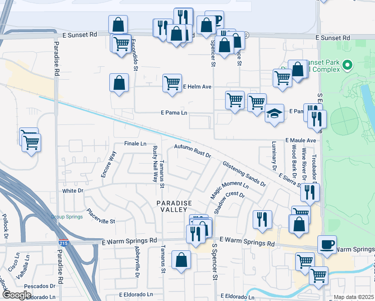 map of restaurants, bars, coffee shops, grocery stores, and more near 1701 Garden Path Court in Las Vegas