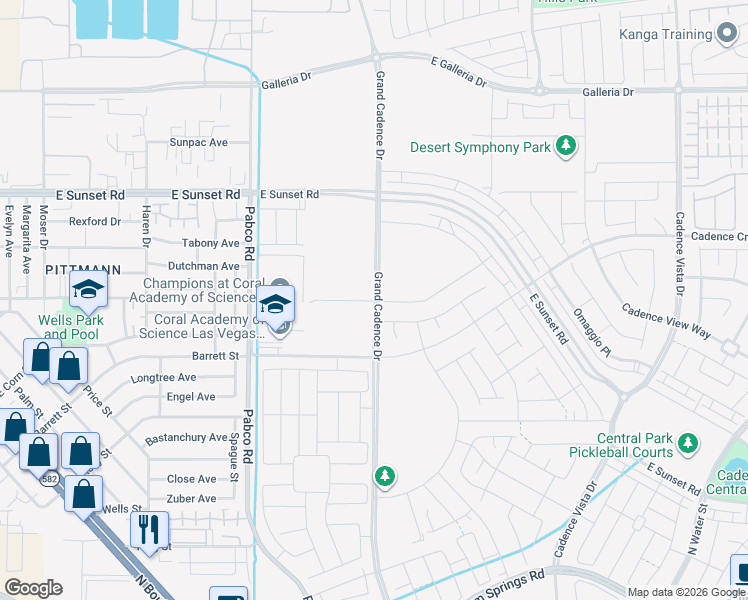 map of restaurants, bars, coffee shops, grocery stores, and more near 1600-1698 Pabco Road in Henderson