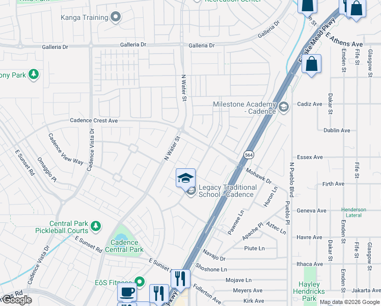 map of restaurants, bars, coffee shops, grocery stores, and more near 408 Pulse Avenue in Henderson