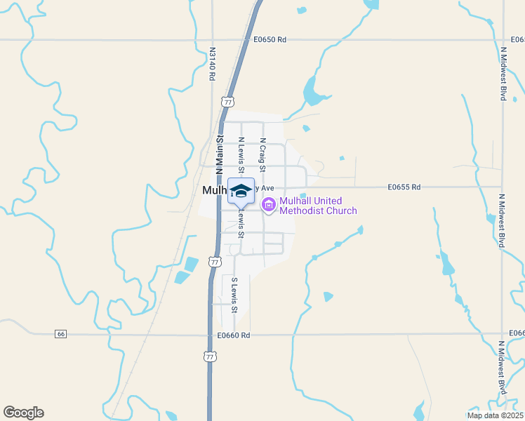 map of restaurants, bars, coffee shops, grocery stores, and more near S Craig St & Bryant Ave in Mulhall
