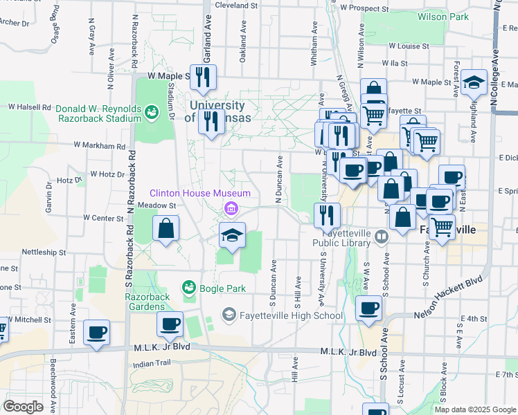 map of restaurants, bars, coffee shops, grocery stores, and more near 1 Harmon Avenue in Fayetteville