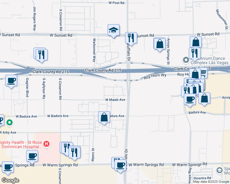 map of restaurants, bars, coffee shops, grocery stores, and more near Roy Horn Way in Las Vegas