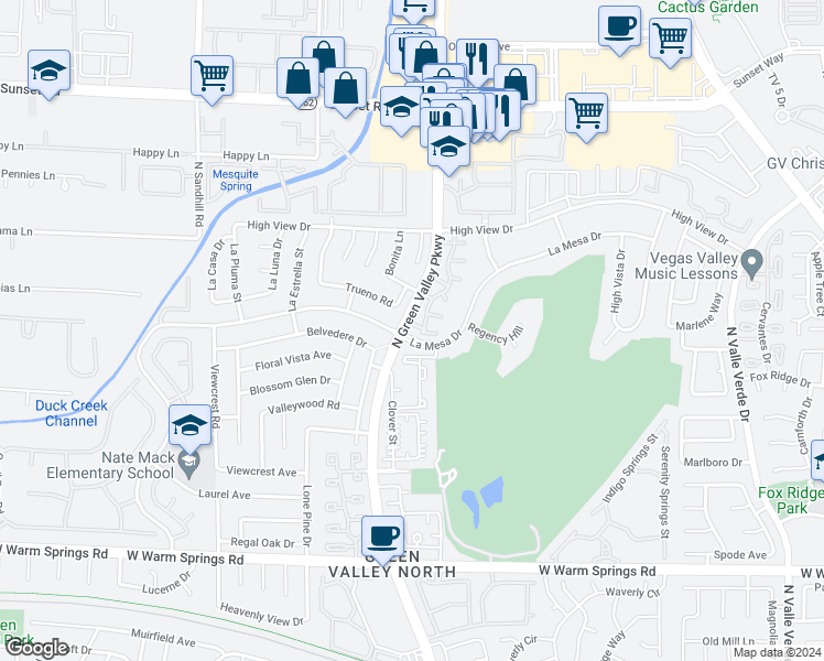 map of restaurants, bars, coffee shops, grocery stores, and more near 2339 Pickwick Drive in Henderson