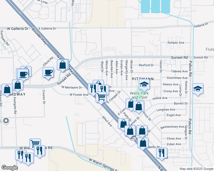 map of restaurants, bars, coffee shops, grocery stores, and more near 1809 Merze Avenue in Henderson