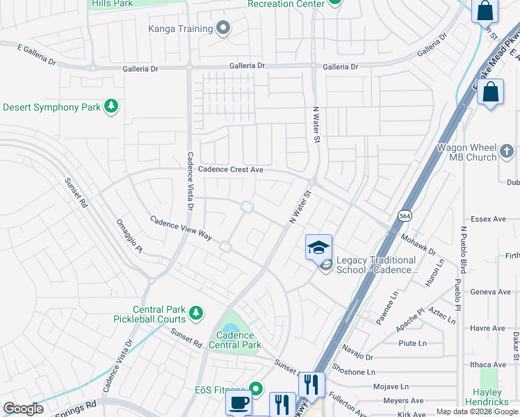 map of restaurants, bars, coffee shops, grocery stores, and more near 326 Meadow Brush Place in Henderson