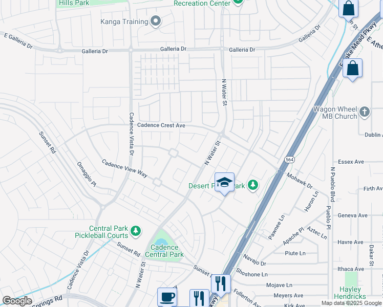 map of restaurants, bars, coffee shops, grocery stores, and more near 337 Meadow Brush Place in Henderson