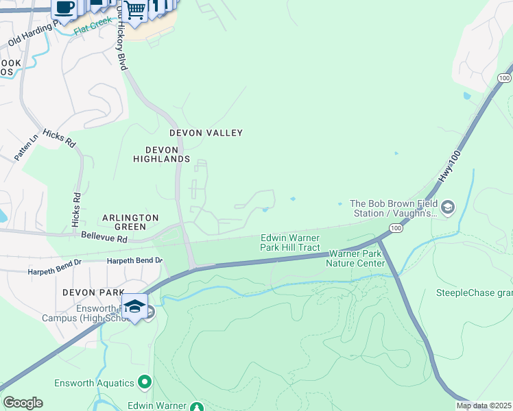 map of restaurants, bars, coffee shops, grocery stores, and more near 2828 Old Hickory Boulevard in Nashville