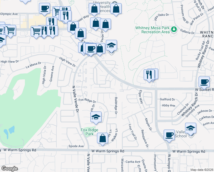 map of restaurants, bars, coffee shops, grocery stores, and more near 1843 Mimosa Court in Henderson