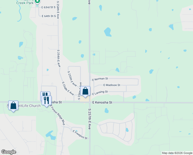 map of restaurants, bars, coffee shops, grocery stores, and more near 8004 East Norman Street in Broken Arrow
