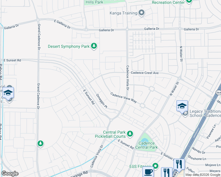 map of restaurants, bars, coffee shops, grocery stores, and more near 764 Cadence View Way in Henderson