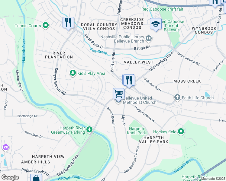 map of restaurants, bars, coffee shops, grocery stores, and more near 407 General George Patton Road in Nashville