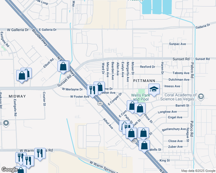 map of restaurants, bars, coffee shops, grocery stores, and more near 1809 Merze Avenue in Henderson