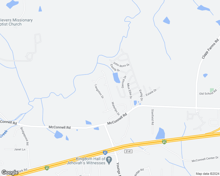 map of restaurants, bars, coffee shops, grocery stores, and more near 1140 Waterlyn Drive in Greensboro