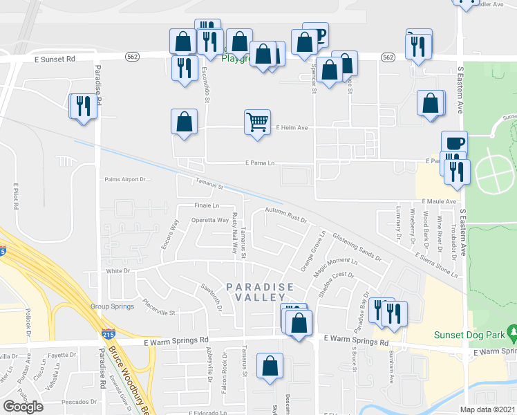 map of restaurants, bars, coffee shops, grocery stores, and more near 1580 Autumn Rust Drive in Las Vegas