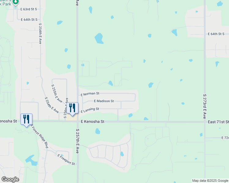 map of restaurants, bars, coffee shops, grocery stores, and more near 8308 East Norman Street in Broken Arrow