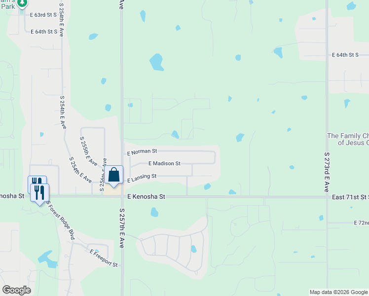 map of restaurants, bars, coffee shops, grocery stores, and more near 8312 East Norman Street in Broken Arrow