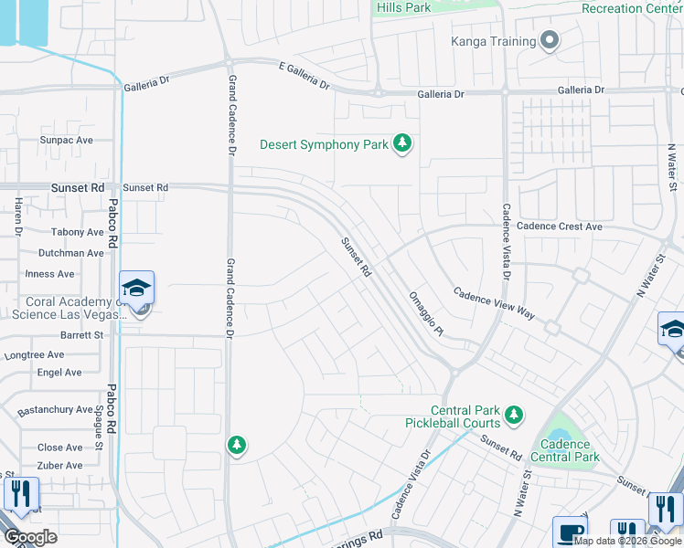 map of restaurants, bars, coffee shops, grocery stores, and more near East Galleria Drive in Henderson