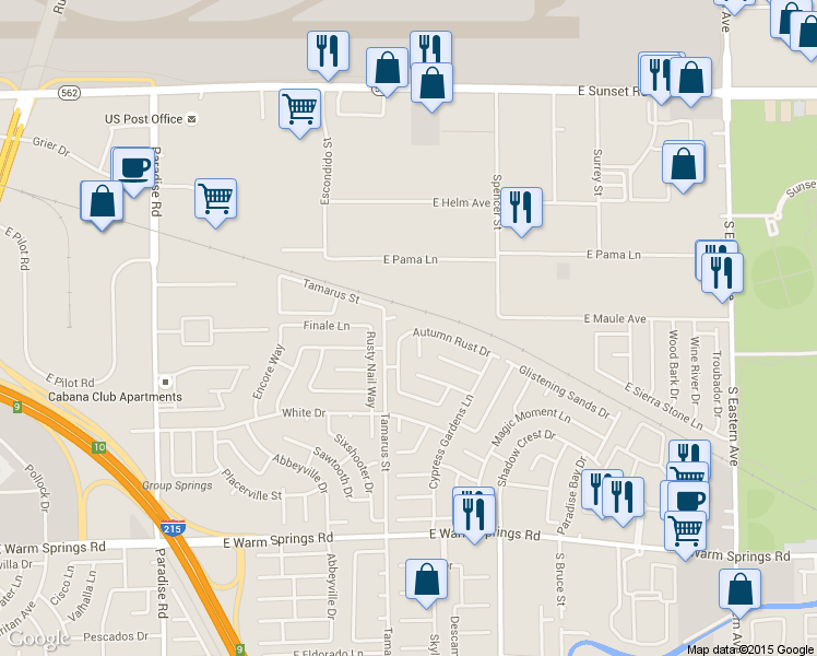 map of restaurants, bars, coffee shops, grocery stores, and more near 6913 Jasmine Creek Way in Las Vegas