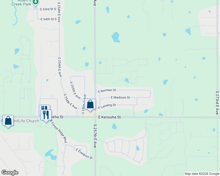 map of restaurants, bars, coffee shops, grocery stores, and more near 8100 East Norman Street in Broken Arrow